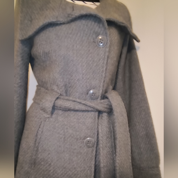 H&M Blazer Jacket Wool-Blend Asymmetric Belted PeaCoat in Charcoal Size 6 - Picture 7 of 14